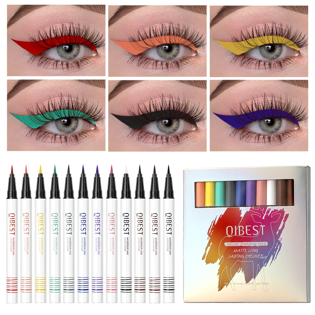 12 Colors Matte Eyeliner Pencil Set Glitter Makeup Waterproo