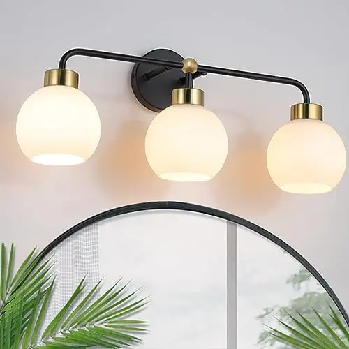 

Black Bathroom Vanity Light Fixtures, 3 Light Modern Vanity Light Over Mirror, Wall Sconce Lighting with Milky White Frosted Gla