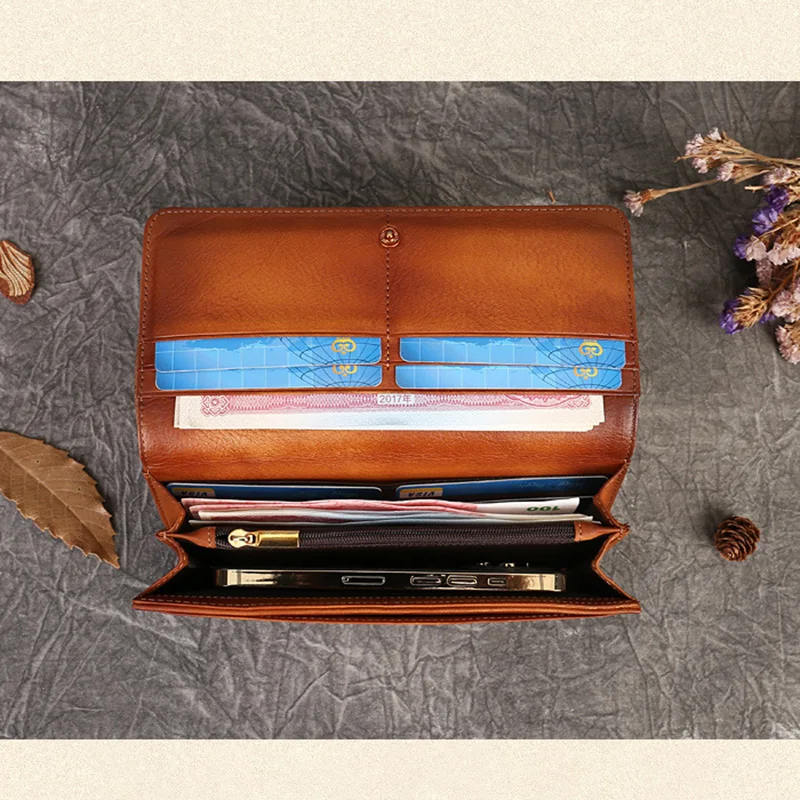 Timeless Ladies Leather Wallet - First Layer Cowhide, Multifunctional Features for Everyday Use