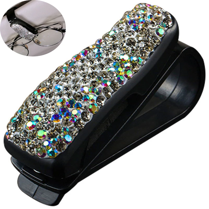 

Car Rhinestone Diamond Glasses Clips Car Sun Visor Sunglasses Storage Holder Portable Auto Card Ticket Clip Stands Universal
