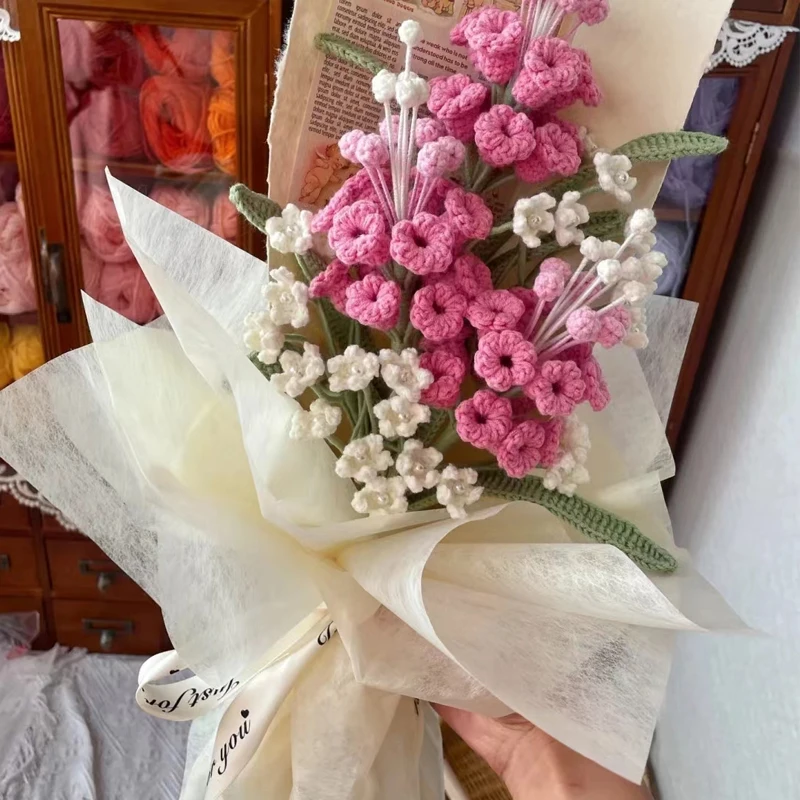 

Finished Knitting Flowers Bouquet Knitting Hyacinth Phalaenopsis Fake Flowers Wedding Decoration Hand-woven Birthday Gift