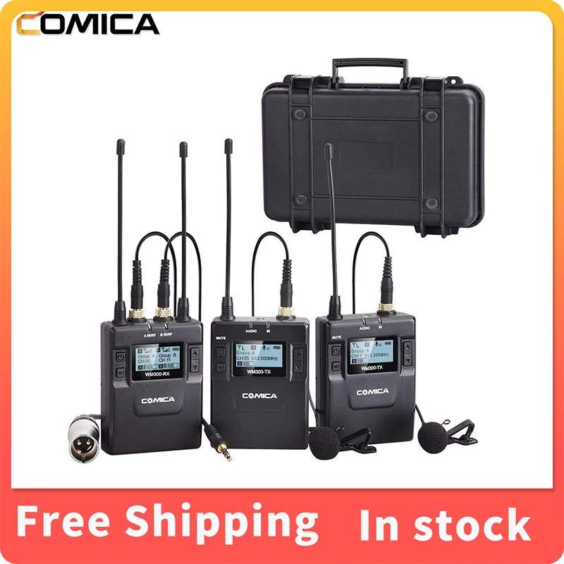 

Comica CVM-WM300A Dual Wireless Lavalier Microphone UHF 96 Channel Professional Lapel Lav Microphone for DSLR Canon Sony Camera