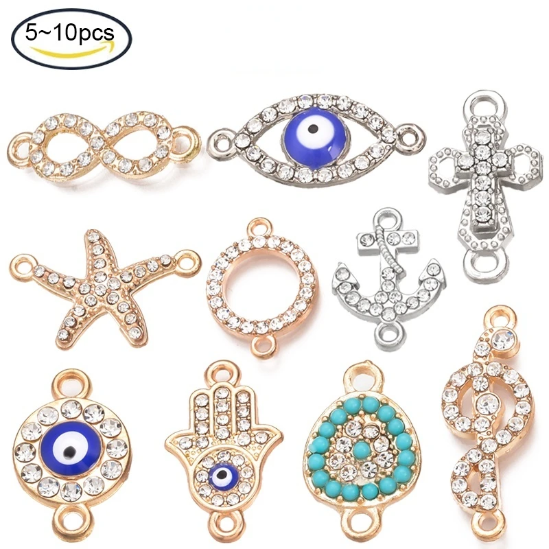 

NBEADS 5-10PCS Alloy Rhinestone Links connectors Infinity Crystal Golden 22.5x8x2.5mm Hole: 1.5mm For Jewelry Earrings Making