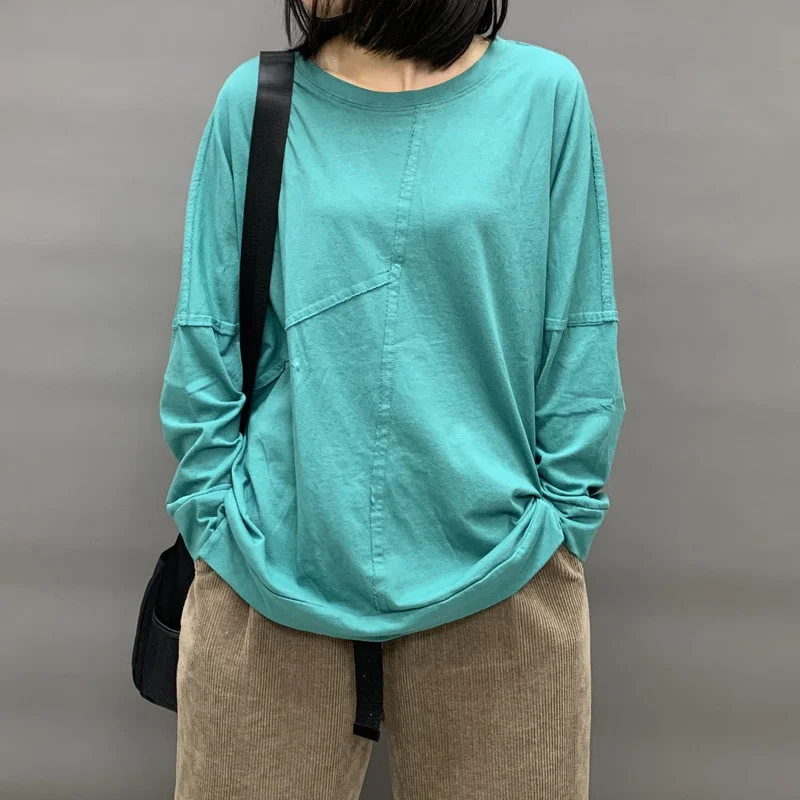 

Хлопковые 100% женские футболки, летние винтажные 2022 с круглым вырезом и длинными рукавами, повседневная женская верхняя одежда, топы с пуговицами, футболки