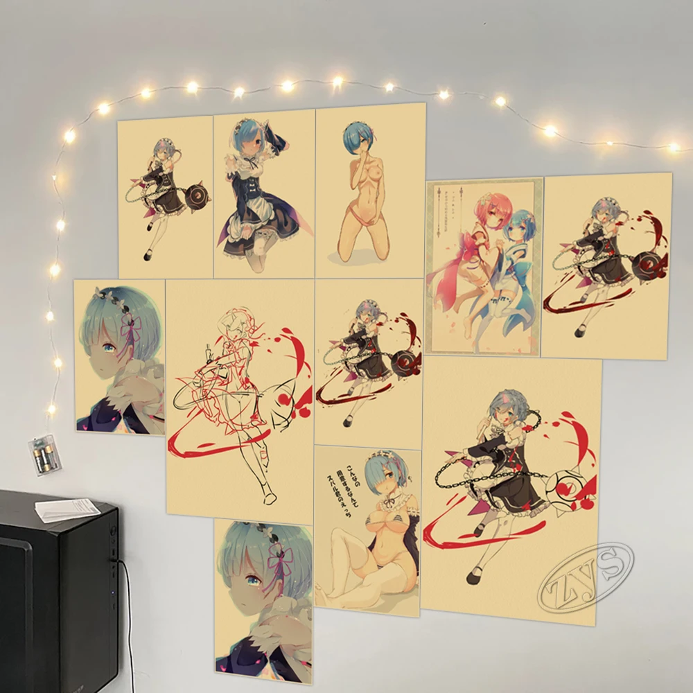 Re:Zero печать Кара хаджимера Эмилия крафт-бумага Рем Рам плакат стена японское
