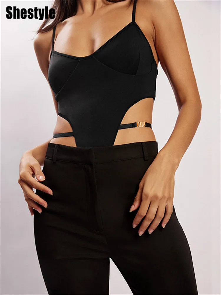 

Shestyle High Waist Thong Bodysuit Women Summer Spaghetti Strap Wrap Solid Belt Casual Nightclub Playsuits Mujer High Quality
