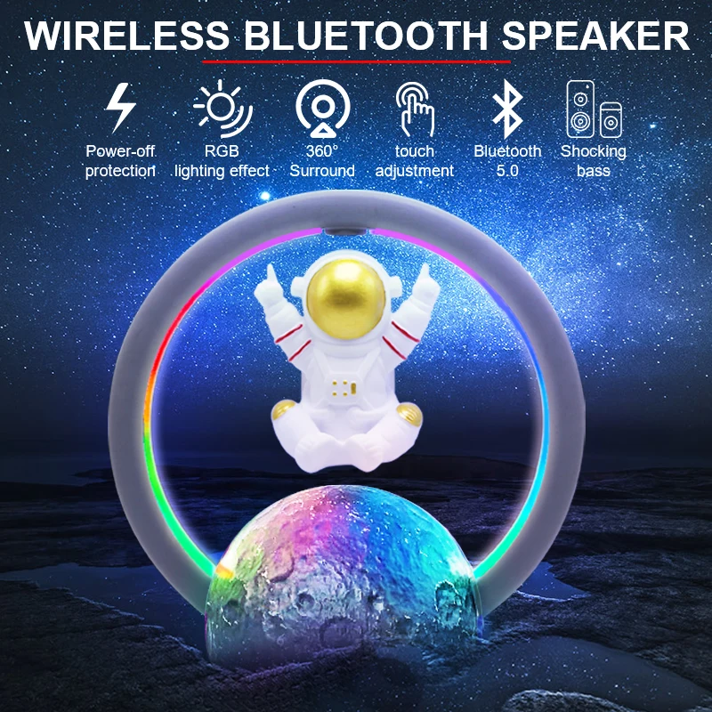 

2022 Magnetic Levitating Astronaut Atmosphere Lamp RGB LED Night Lights With Music Player Bluetooth Speaker Bedroom Table Lamps