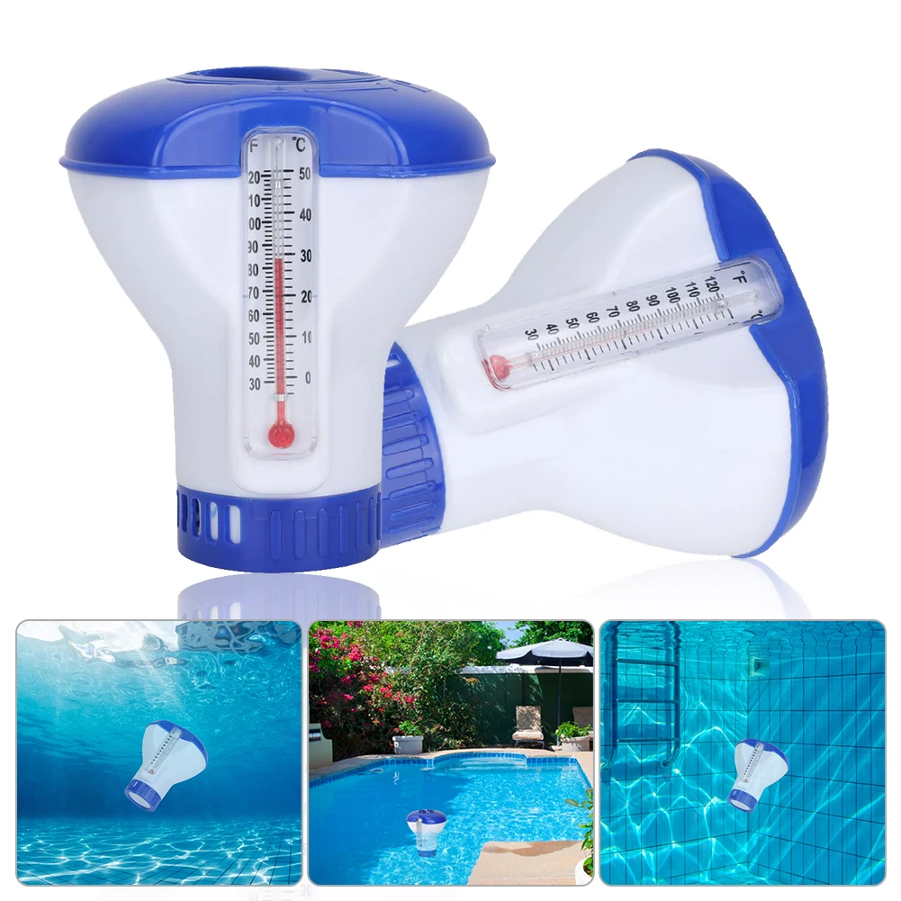 

Floating Chlorine Dispenser Chemical Dispenser With Thermometer For Indoor Outdoor Swimming Pool Holds Accessories