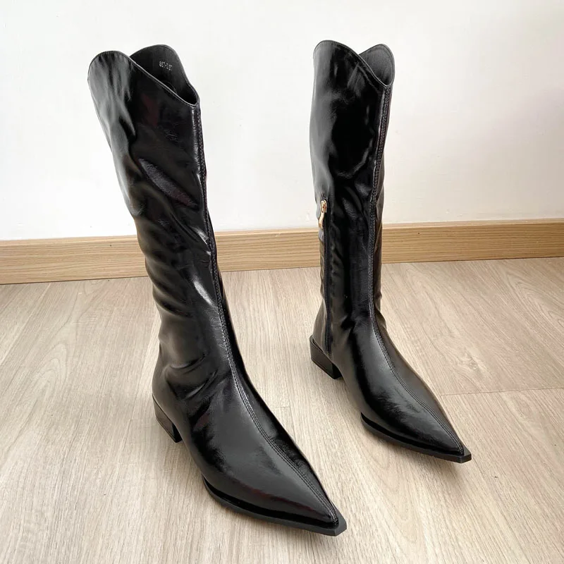 

Женские ковбойские ботинки, черные ботинки на толстой подошве и высоком каблуке, с острым носком, весна-осень 2022