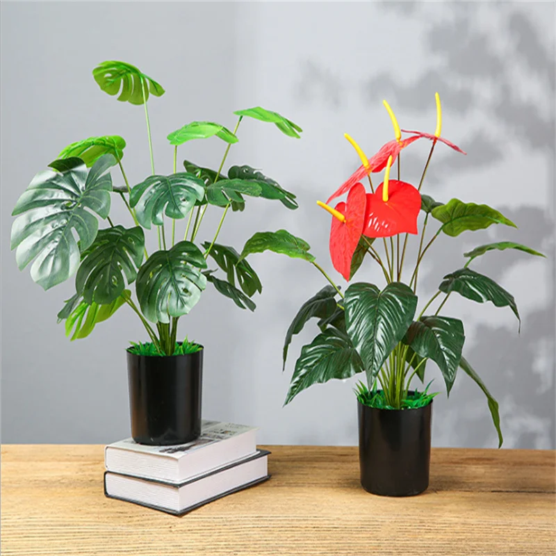 

Artificial Plant Turtle Back Leaf Red Brown Leaf Potted Home Hotel Living Room Desktop Decoration Green Plant Potted Flower