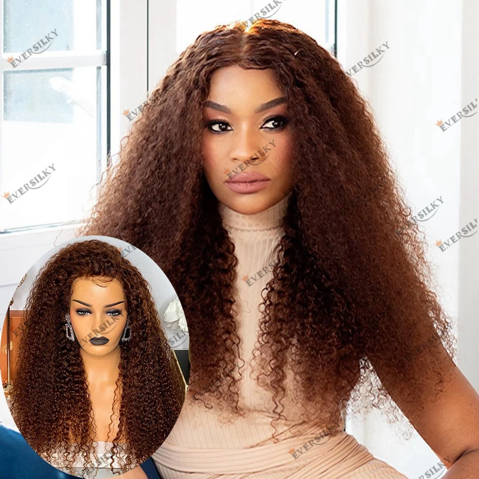 

Kinky Curly Brown Remy Hair 360 Lace Frontal Wigs for Black Women with Baby Hair Afro 180 Density 13x6 Lace Front Wigs