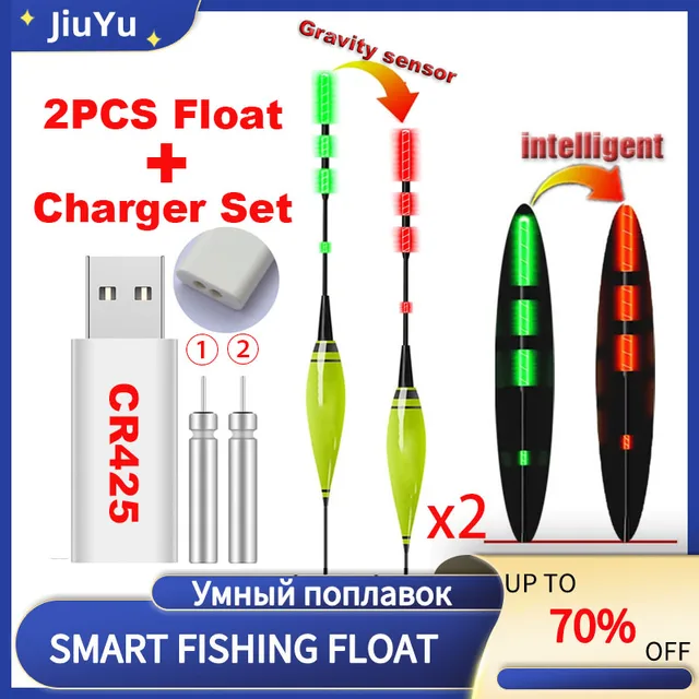 2Pcs Carp Fishing Smart Led Electronic Float 5g-20g With CR425 Battery Charger Fishing Accessories High Sensitivity Night Light 1