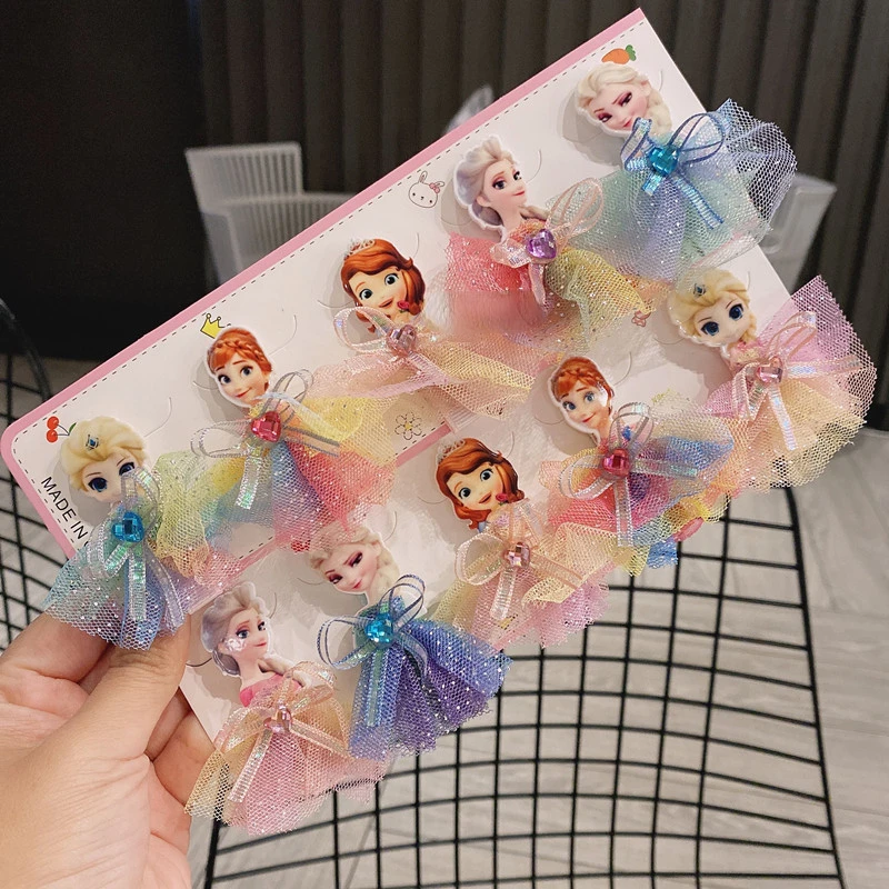 

Frozen Elsa Hair Accessories Children's Hairpin Girls Princess Hairpin Cute Bow Headwear Yarn Skirt Hairpin Baby Accessories