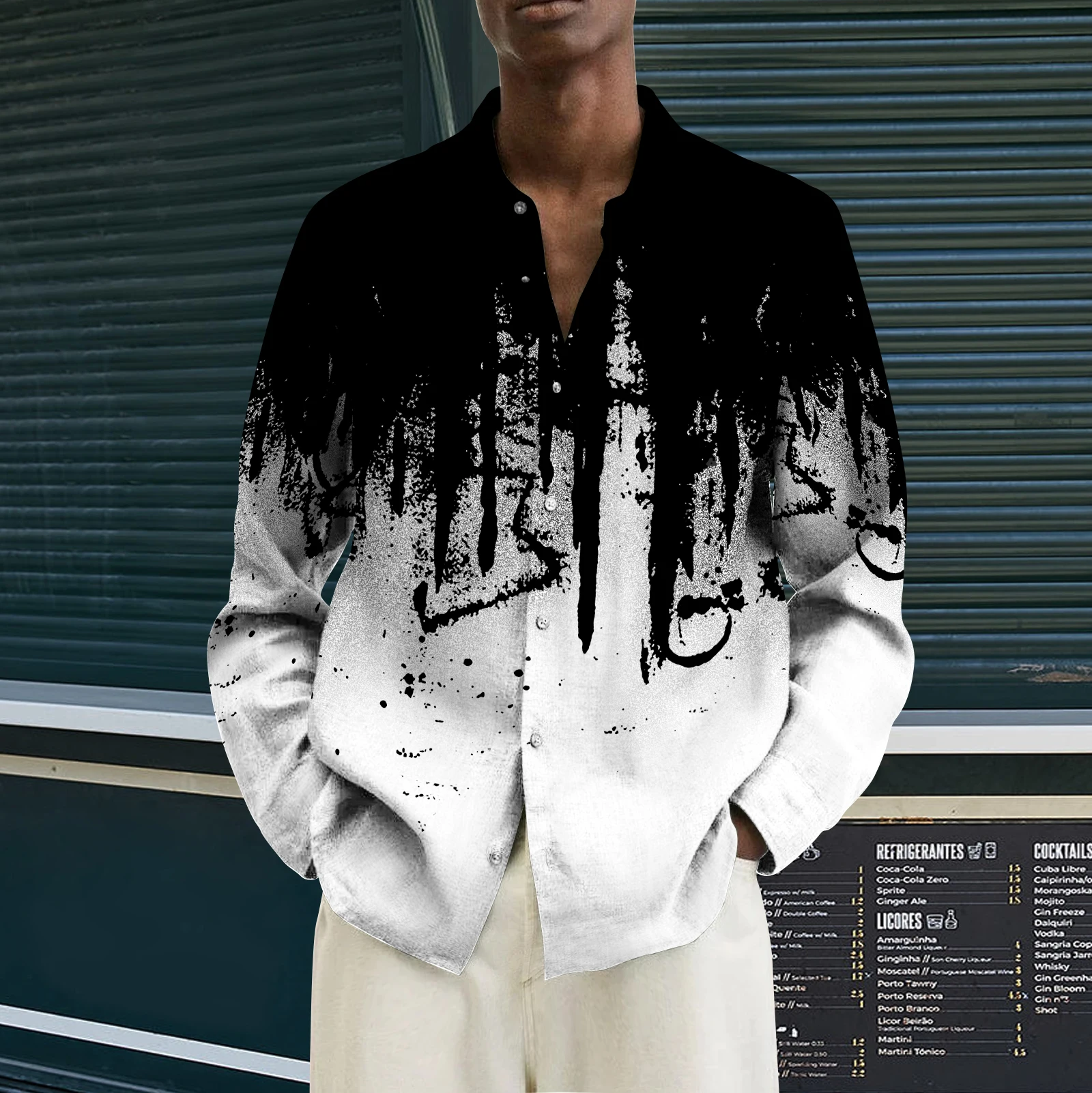 

Fashion Social Men Shirts Streetwear Buttoned Chemise Homme Casual GraFfiti Print Long Sleeve Shirt Ropa Hombre Camisa Masculina