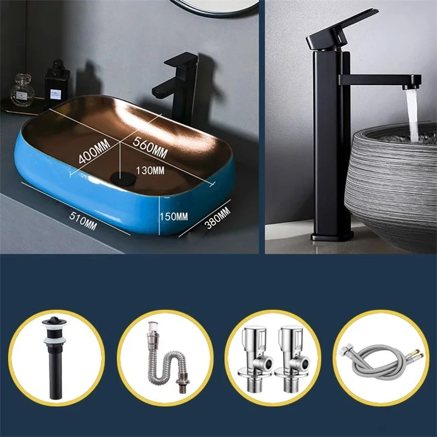 Роскошная настольная раковина в скандинавском стиле с одним металлическим