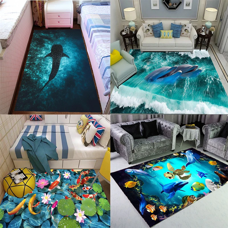 

3D Ocean rug living room bedroom carpet shark table carpet non-slip kids home lovely floor mat sea world children rug Customized