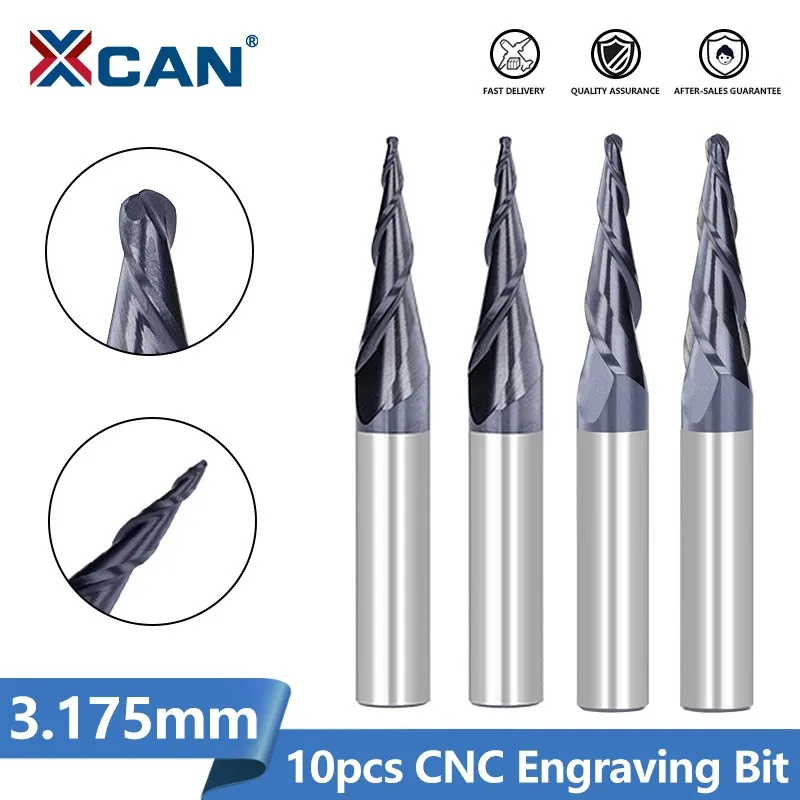 

XCAN 2 Flute Tapered Ball Nose End Mill 1/4"Shank Carbide Endmills R0.4/R1.58 CNC Machine Milling Cutter Milling Tool