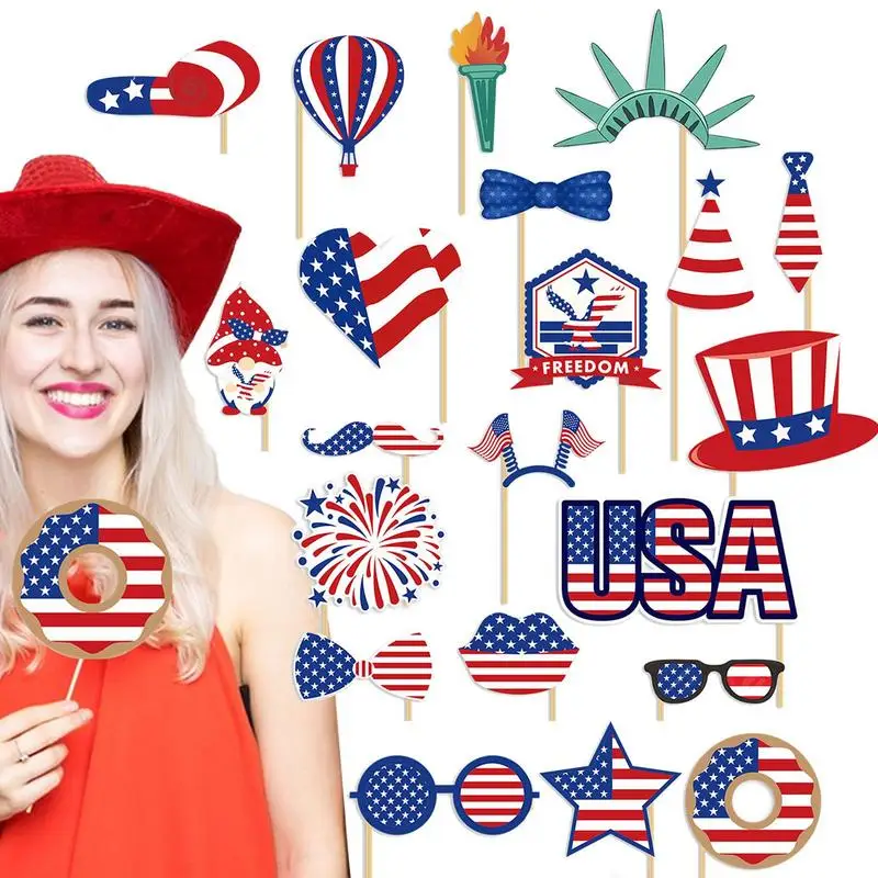 

Реквизит для фотографий 4 июля, 21 шт./набор, бумажная карточка, 4 июля вечерние, украшения, патриотические вырезы для Дня памяти американской гордости