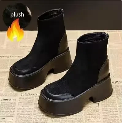 11 см черные замшевые женские ботильоны из овчины плюшевая теплая