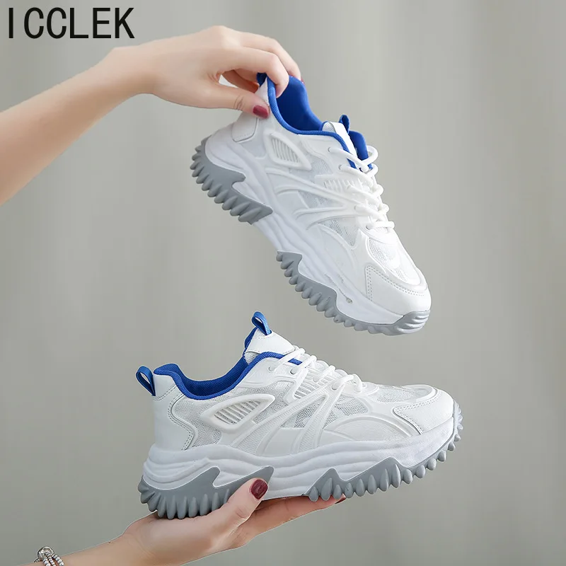 

2022 Design Women Sneakers Casual Shoes Woman High Platform Sneakers Femme Lace Up White Non Slip Walking Shoe