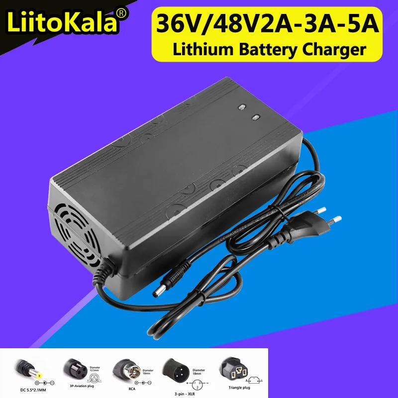 

LiitoKala 48V/36V 13S/10S 2A/3A/5A Lithium-ion battery pack charger Universal 42V/54.6V 5A AC DC Power Supply Adapter