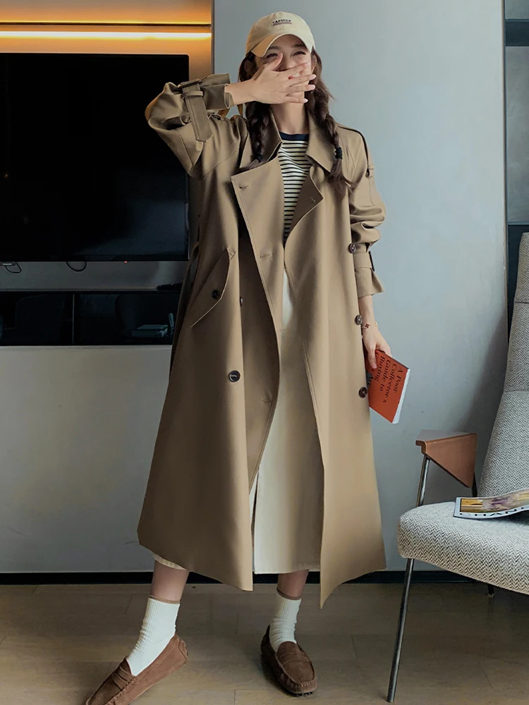 LANMREM Irregular Trench Coat For Women 2023 Spring Solid Color Lapel Double Breasted Fashion Long Windbreaker Clothing 2R7862 images - 6