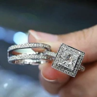 new fashion 2pcs set rings for women versatile square shaped design accessories wedding engagement bands jewelry party gift