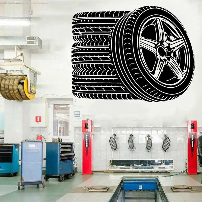 

Наклейки на стену для шин, гоночный автомобиль, колеса, автомобиль, мотоцикл, спорт, магазин шин, обслуживание автомобиля, виниловый декор, н...