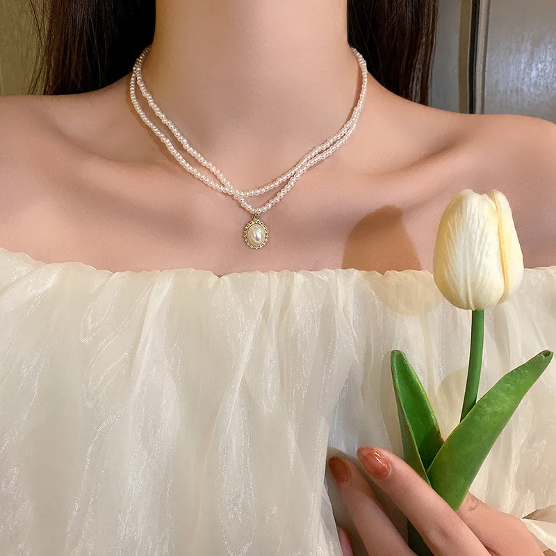 

Ailodo Korean Multilayer Pearl Choker Necklace For Women Elegant Party Wedding Statement Necklace Fashion Jewelry Girls Gift