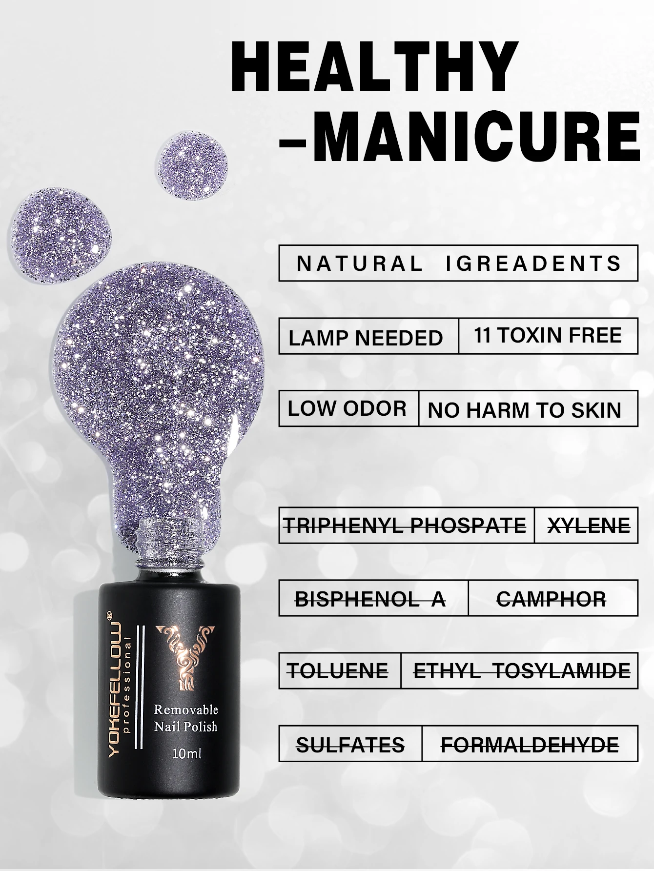 YOKEFELLOW Набор Неоновых Гель-лаков 6 Цветов Блестящий Светоотражающий Гель Для