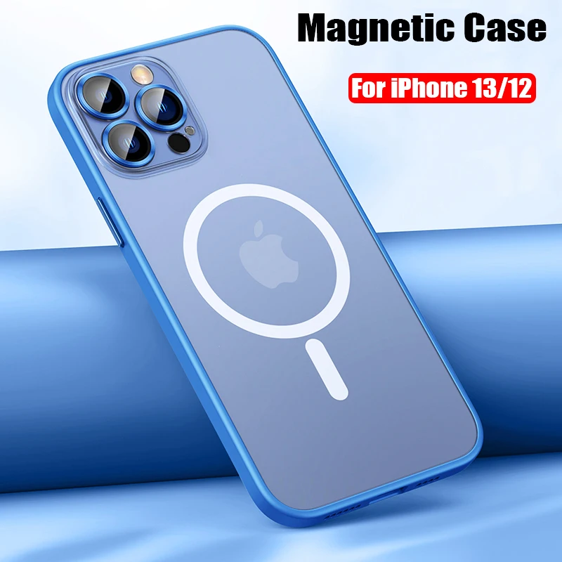 

Full Lens Glass Protecter Transparent Clear Silicone TPU Frame Hard PC Back Magnetic Case For iPhone 13 12 Pro Max Anti-fall