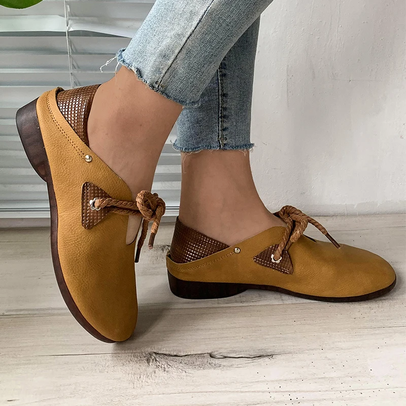 Shoes for Women New Lace-up Women's Flats Autumn Low-heeled Ladies Casual Flat Shoe Light Solid Round Head Female Walking Shoes