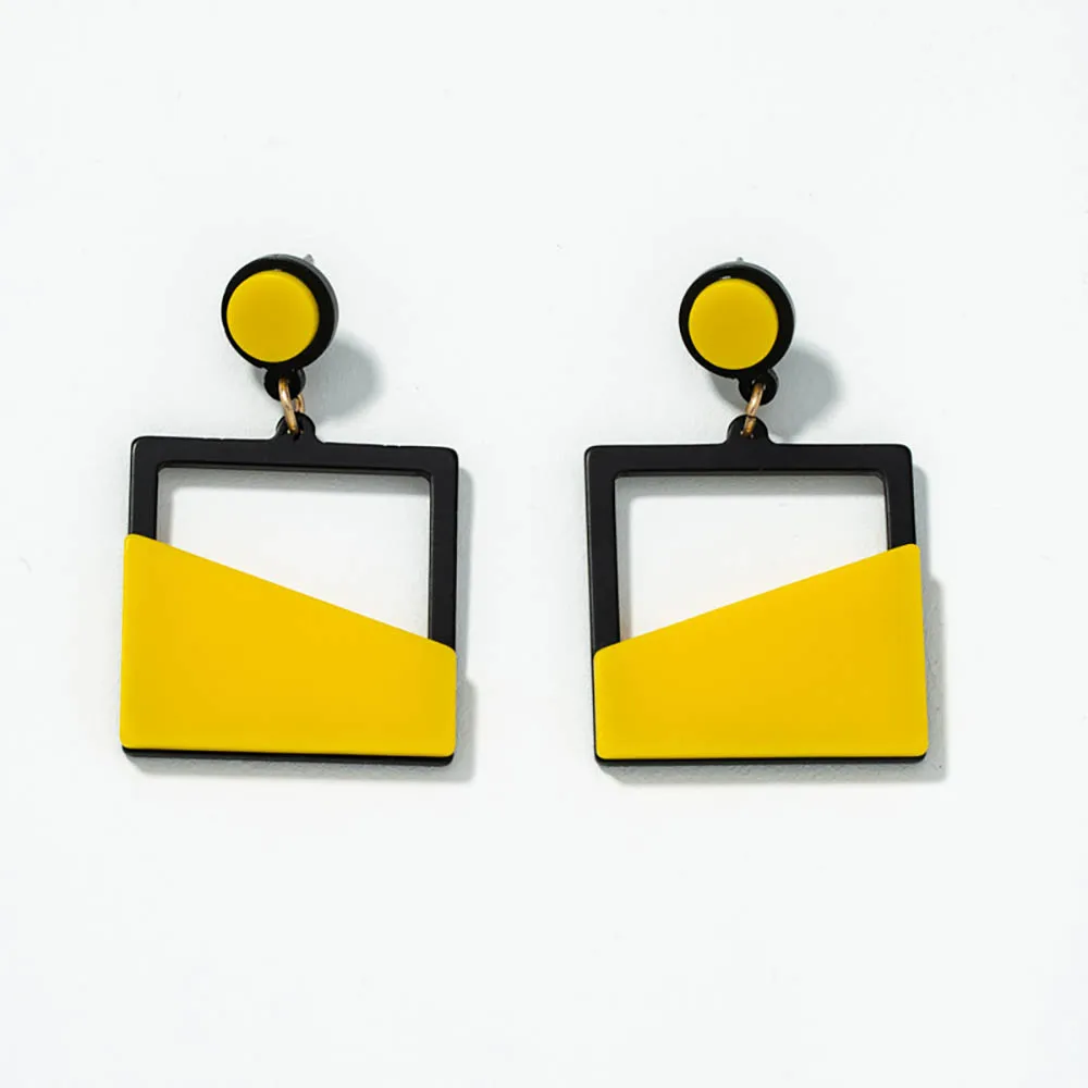 

New 2023 YCQZK Exaggerated Yellow and Black Acrylic Stitching Earrings for Women Girls Party Dangle Earrings Accessories