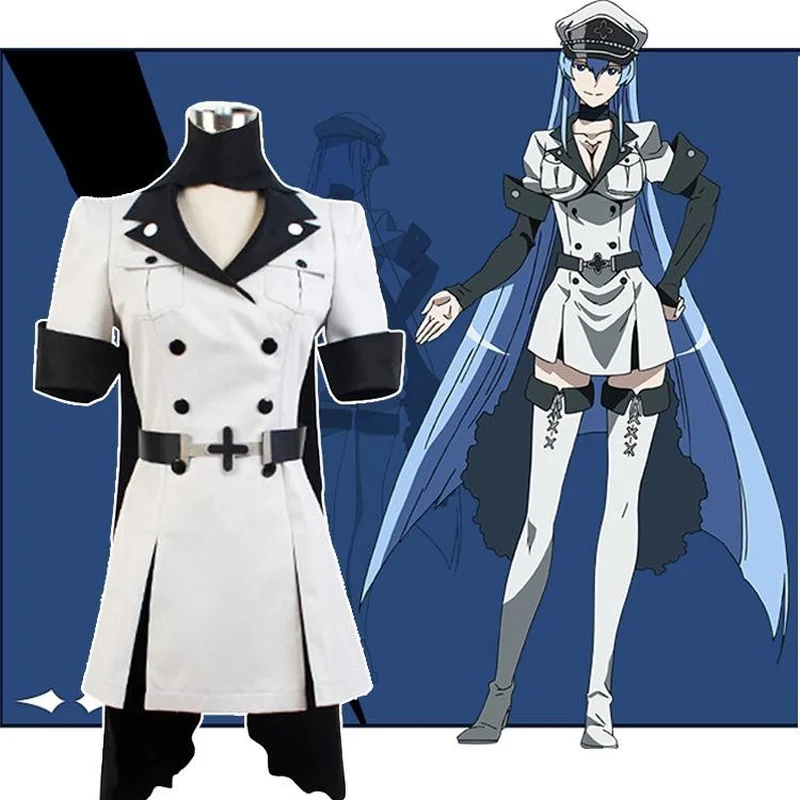 2023 New Anime Akame Ga Kill Cosplay Costumes Esdeath Uniform Hat Coat Belt Scarf Wig Full Set Halloween Costume For Women images - 6