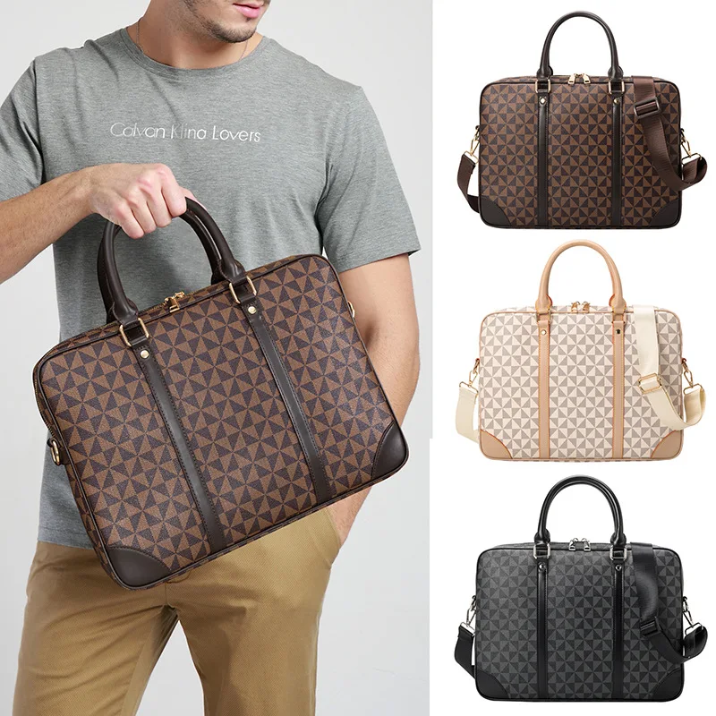 Printed Leather Business Briefcase Men/Women Messenger Bag 14/16 inches Laptop Shoulder Bag Crossbody Bags Computer Handbag