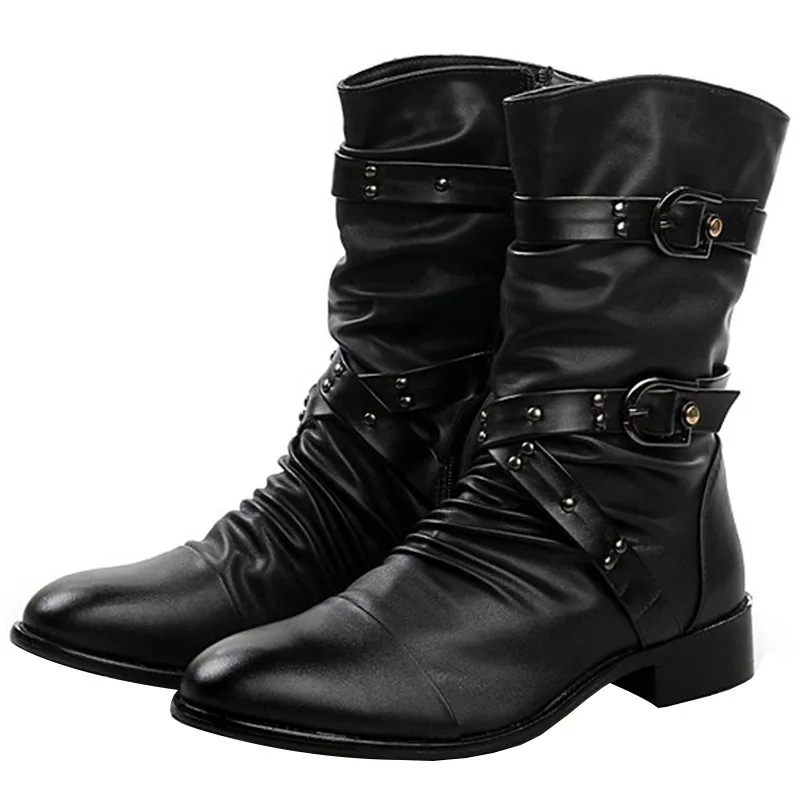 

Punk Style Men's Shoes New Korean The Trend Black Men's Boots British Style Pointed Boots Rivets In The Barrel Martin Boots Male