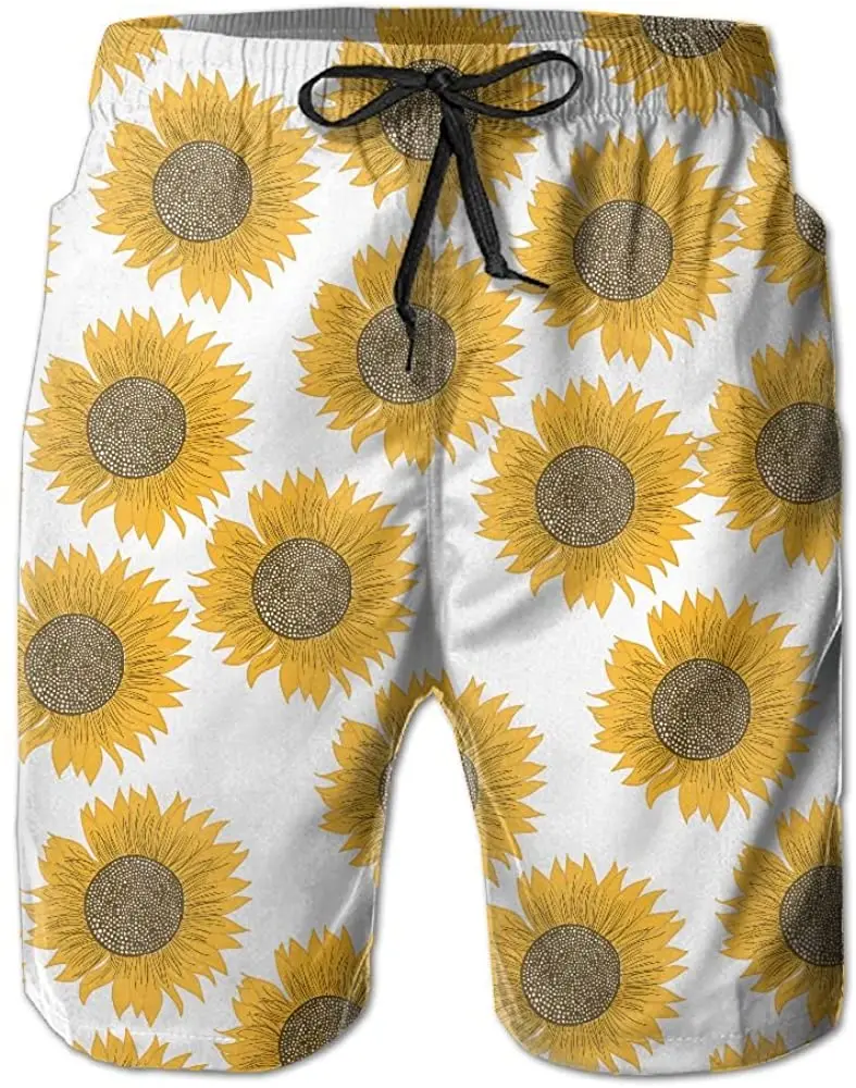 

Men's Beach Shorts Swim Trunks Sunflower Flower Board Shorts With Pockets