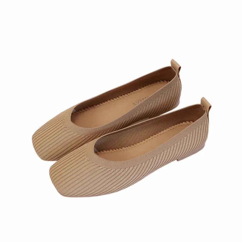 

Женские вязаные туфли на одной подошве, Новинка весна-осень 2020, женская мягкая подошва, удобные и универсальные туфли с квадратным носком