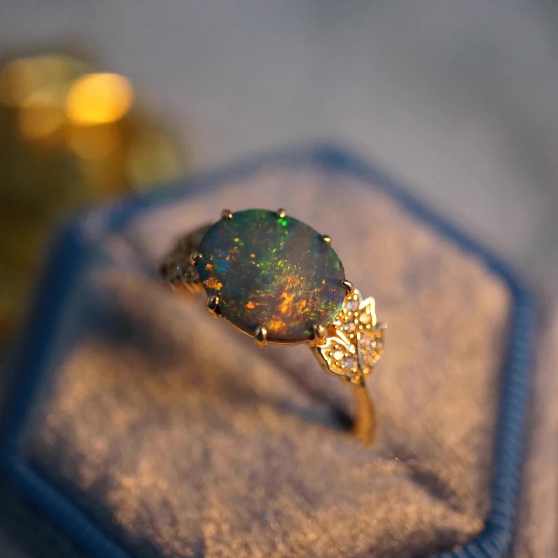 

Colorful Opal opal leaves exquisite texture engagement rings for women romantic classic vintage style trend fine jewelry
