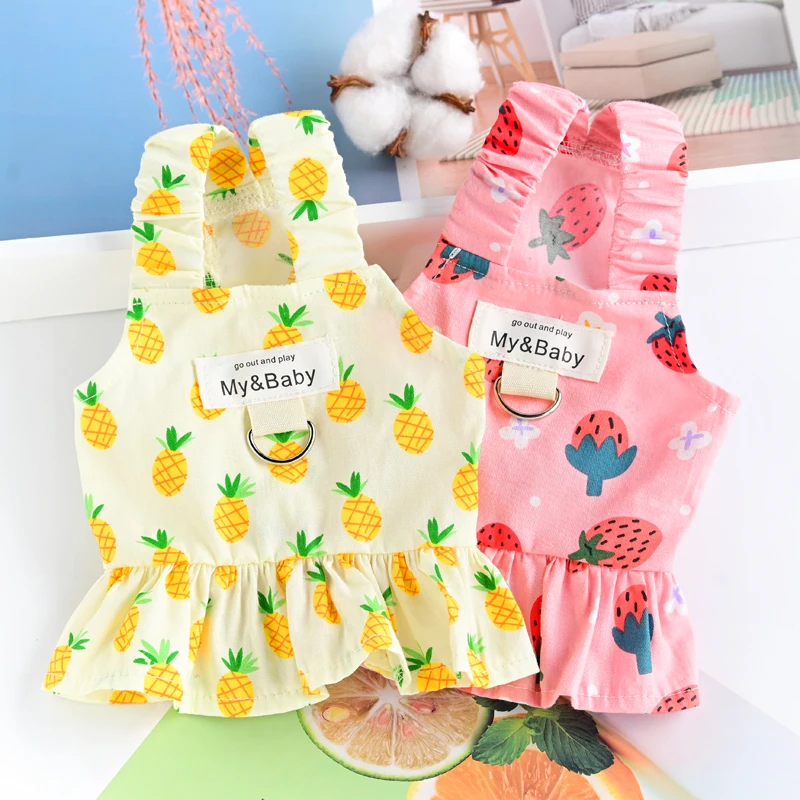 

Small Dog Dress Harness Leash Set Fruit Print Puppy Dog Dresses Girl Dog Clothes for Small Dogs Cats Chihuahua Yorkie Shih Tzu