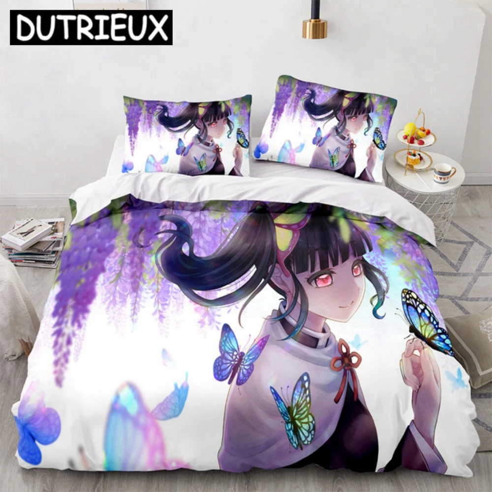 

Kochou Shinobu Bedding Sets 3D Kawaii Duvet Cover Sets Twin Queen Single Home Textile Anime Girl Kids Demon Slayer Bedding Set