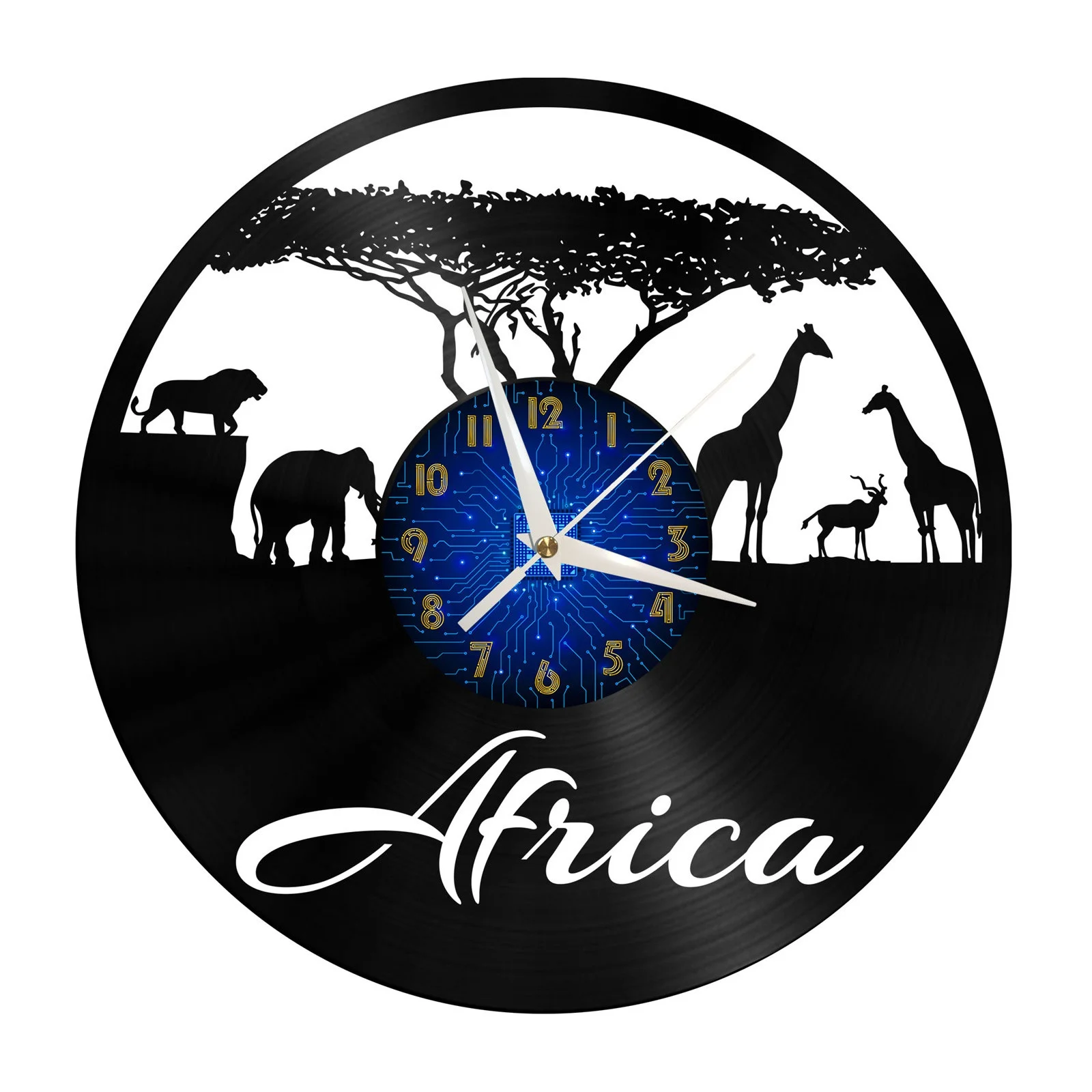 

African animals Vinyl Record Wall Clock for Kitchen Wall Decor Wall Art