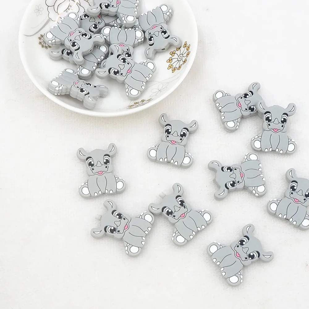 

Chenkai 10pcs Rhino Shaped Silicone Beads Cute Beads Baby Teething Infant Chewable Dummy Necklace Pacifier Chain Accessories