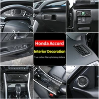for honda accord 9th 2013 2016 real soft carbon fiber car central control gear air outlet sticker interior accessories full set