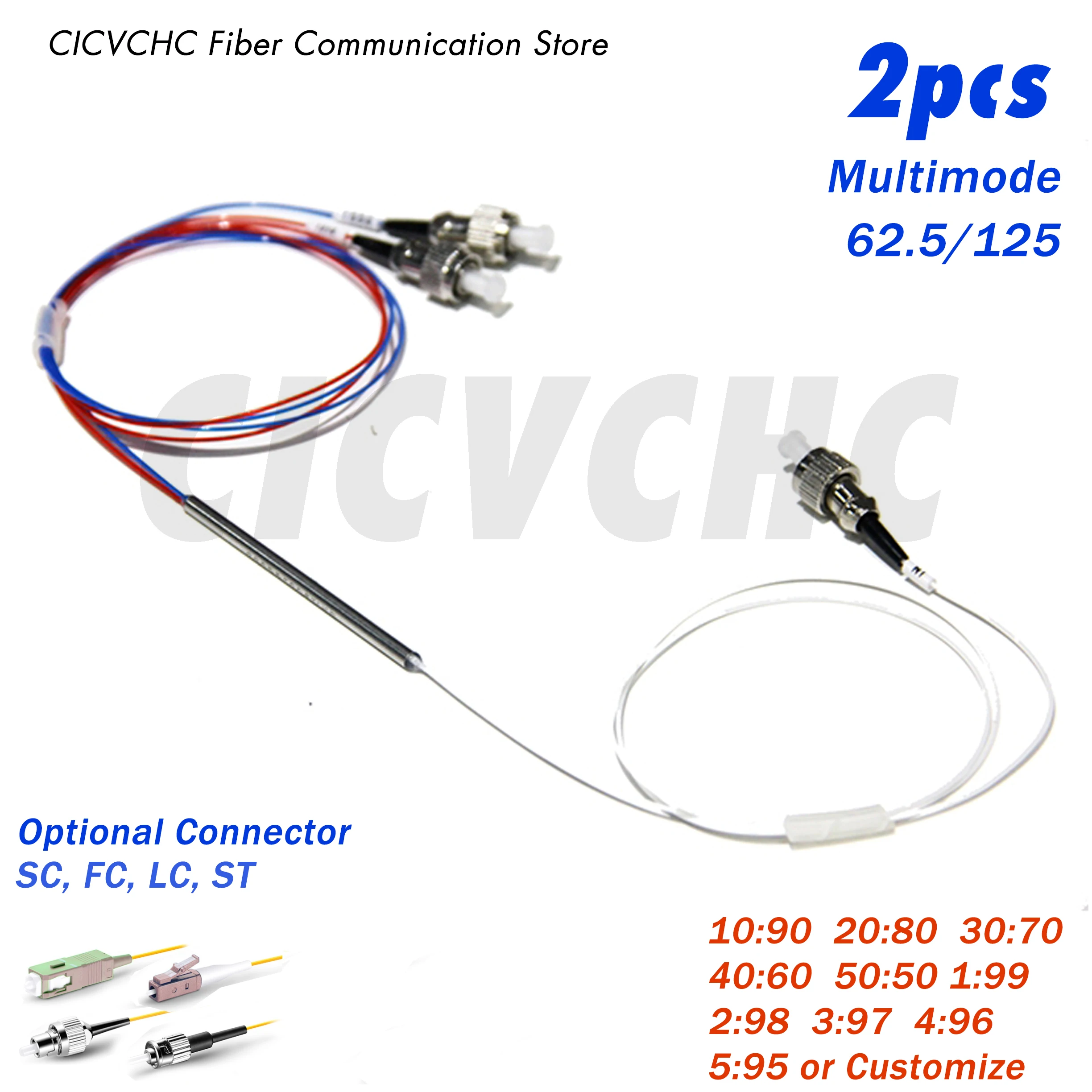 2pcs Mini 1X2 FBT Coupler, Multimode 62.5/125, 0.9mm Loose T