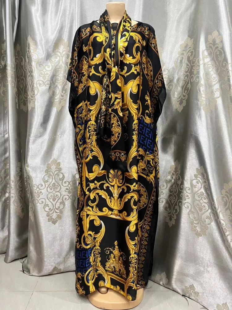 2023 New Style Fashion Oversize African Women Clothing Dubai Dashiki Abaya Free Size Print Design With Scarf Loose Long Dress