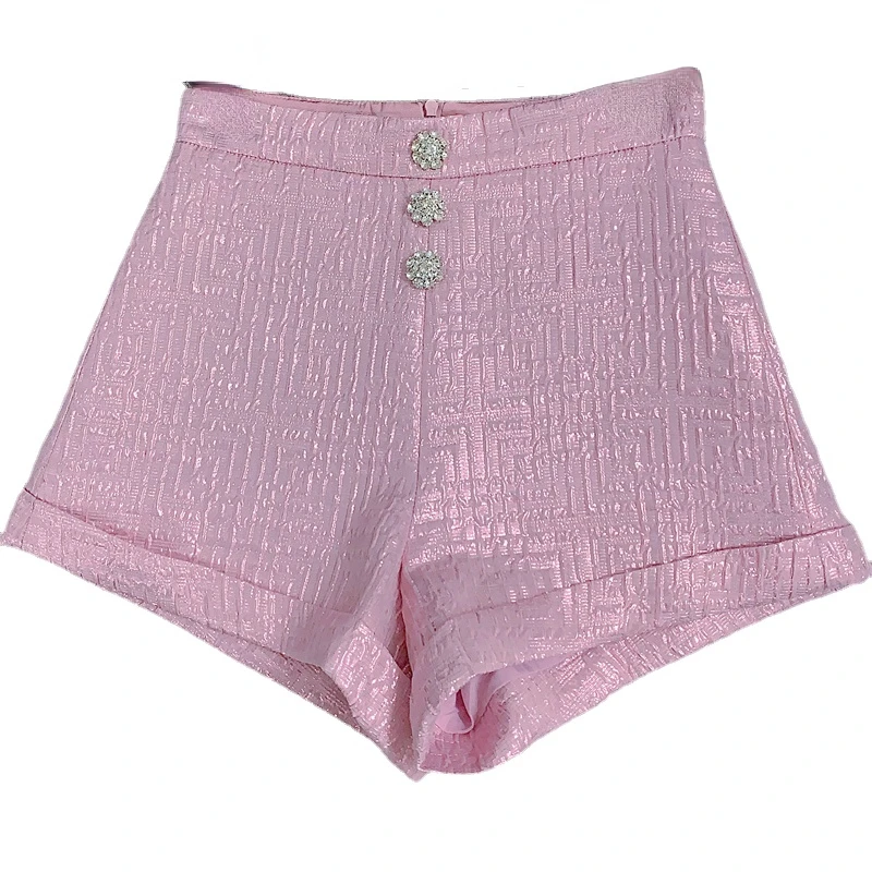 2023 Summer Rhinestone Buttons Shorts Women New Sexy Hot Girl Trendy Wide-Leg High Waist Casual Floating Pattern Flanging Shorts