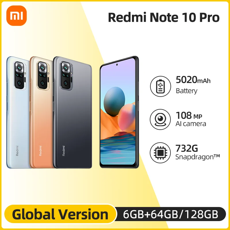 Global Version Xiaomi Redmi Note 10 Pro Smartphone 108MP Camera Snapdragon 732G 120Hz 6.67 AMOLED Display