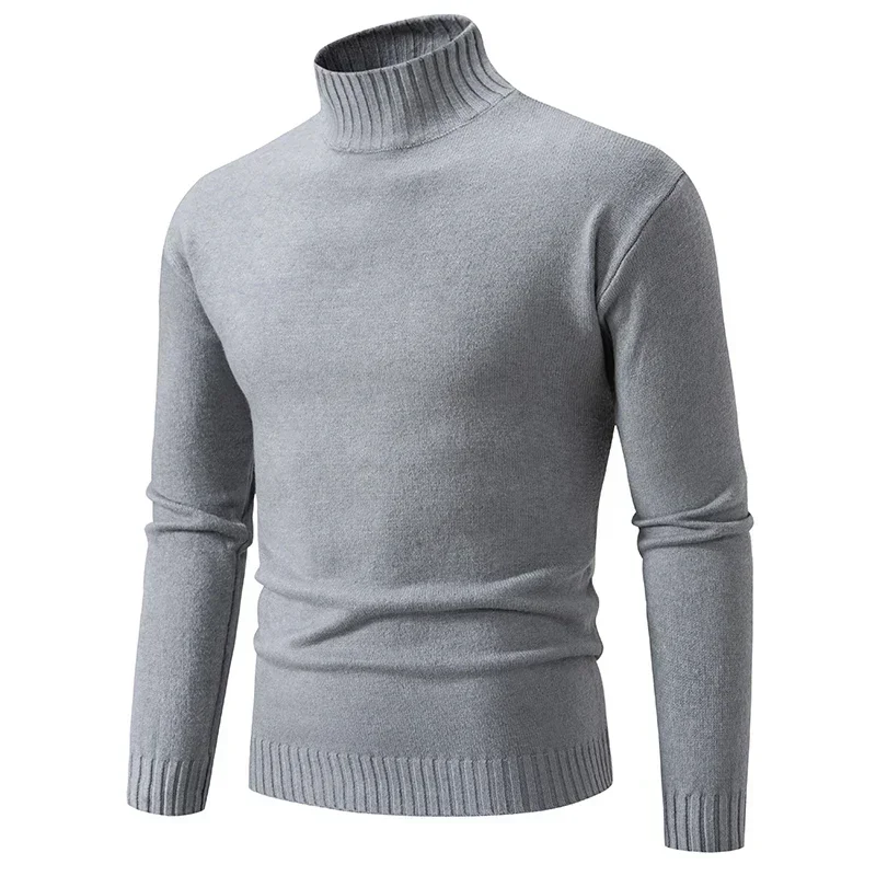 

Autumn Winter Men’s Mock Neck Pullovers Knitted Sweater Solid Color Slim Fit Fashion Pullover Sweater Men Casual Clothing 2023