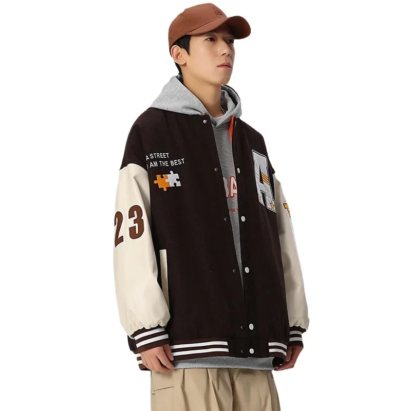 Осень 2023 новый стиль винтажная американская мужская бейсбольная майка кожаная